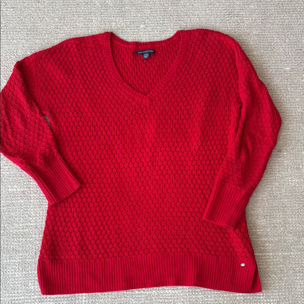 American Eagle Outfitters Red V-Neck Sweater soft Textured Knit